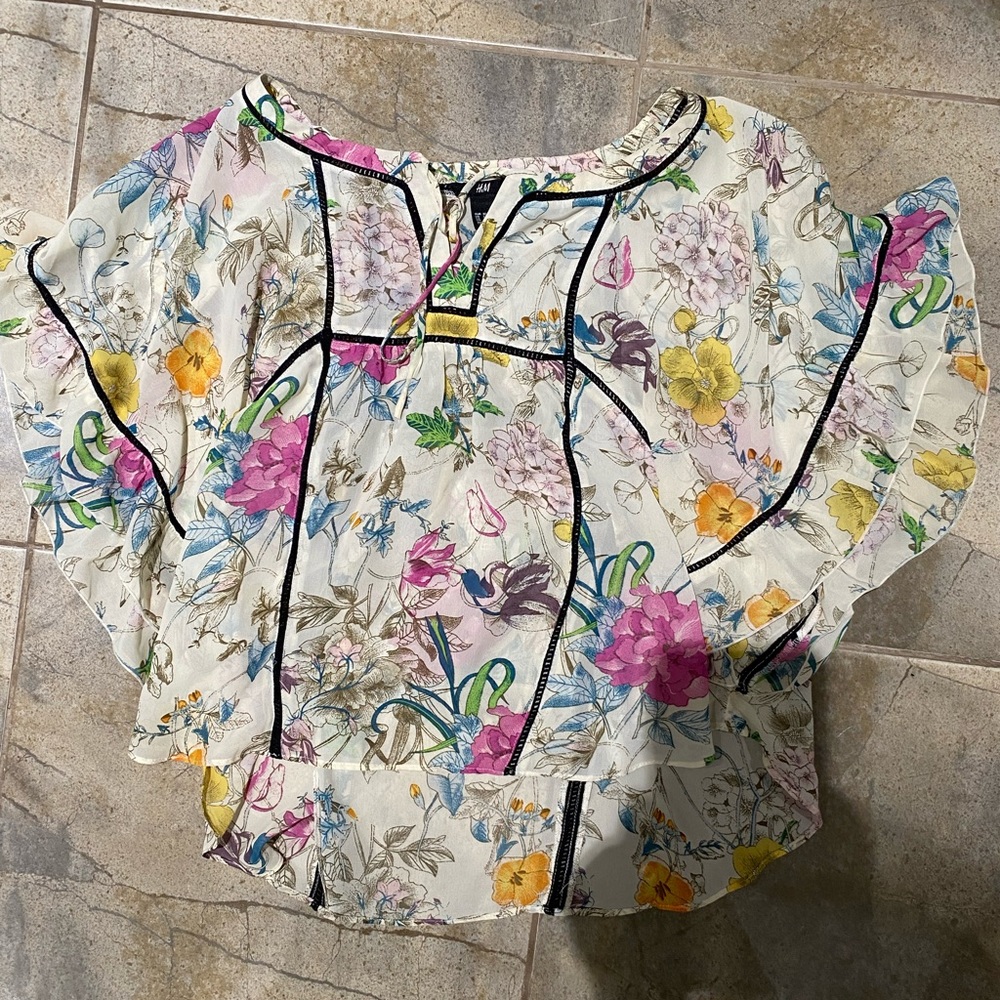 H&M sheer floral top sz2 (eur 32)